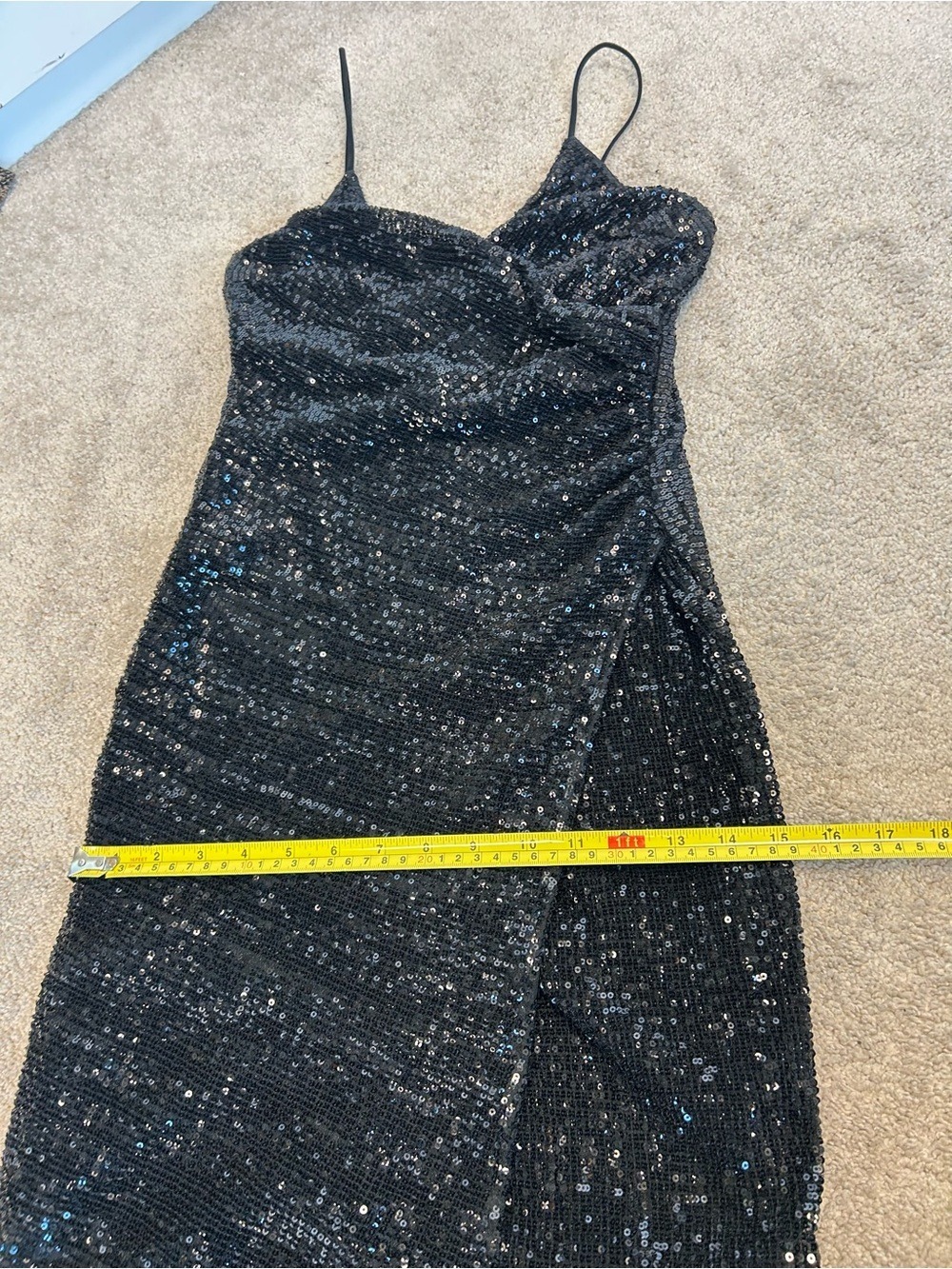 Black Sequin embellished Spaghetti Strap V-neck Formal Evening Gown high slit 8 - Picture 11 of 15